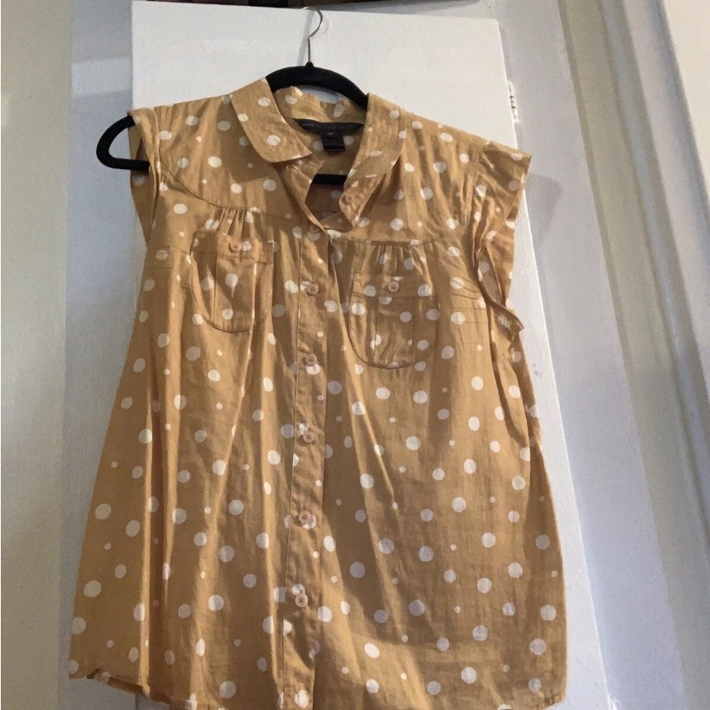 Marc By Marc Jacobs Tan Notched Collar Sleeveless Top
